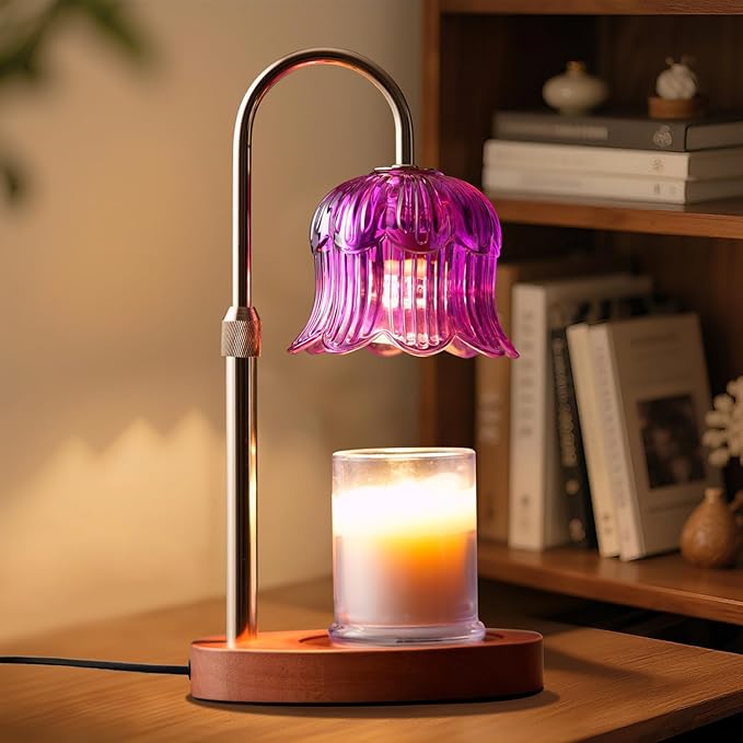 Candle Warmer Lamp with Timer: Dimmable Candle Warmer Lamps Height Adjustable Purple Flower Candle Lights