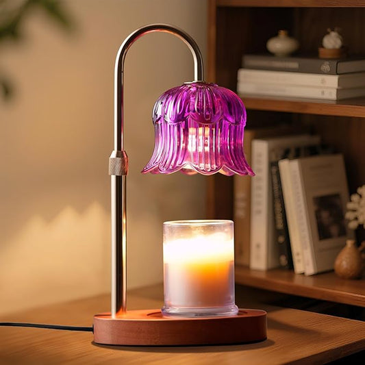 Candle Warmer Lamp with Timer: Dimmable Candle Warmer Lamps Height Adjustable Purple Flower Candle Lights