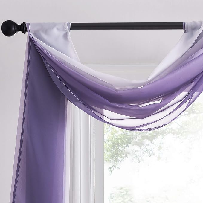 NICETOWN Artificial Wedding Ceremony Arch Decor Scarfs, Romantic Purple Ombre Sheer Scarf Curtains Window Valances for Bed Canopy/Birthday Party, 2 Panels, 60 by 216 inch