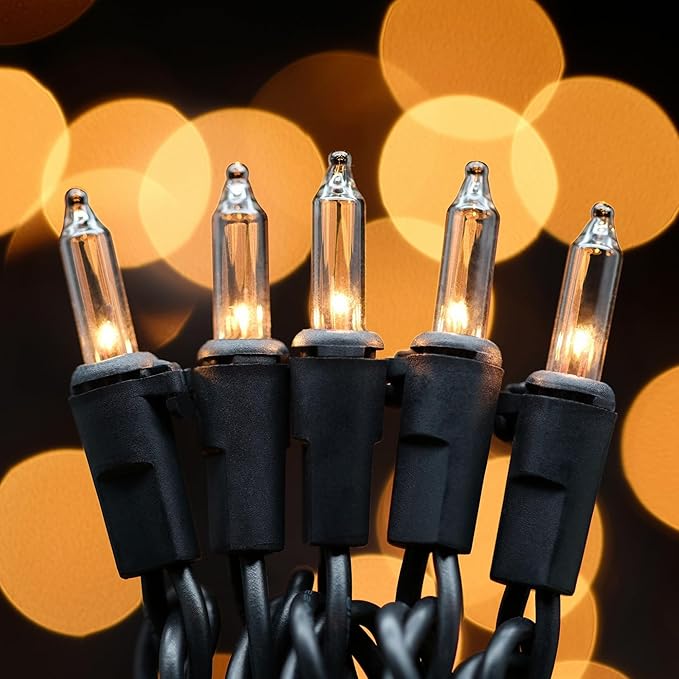 YULETIME Clear Christmas Lights with Black Wire, Pack of 2 Strands 33 Ft 100 Count UL Certified Incandescent Mini String Lights (Clear - Black Wire)