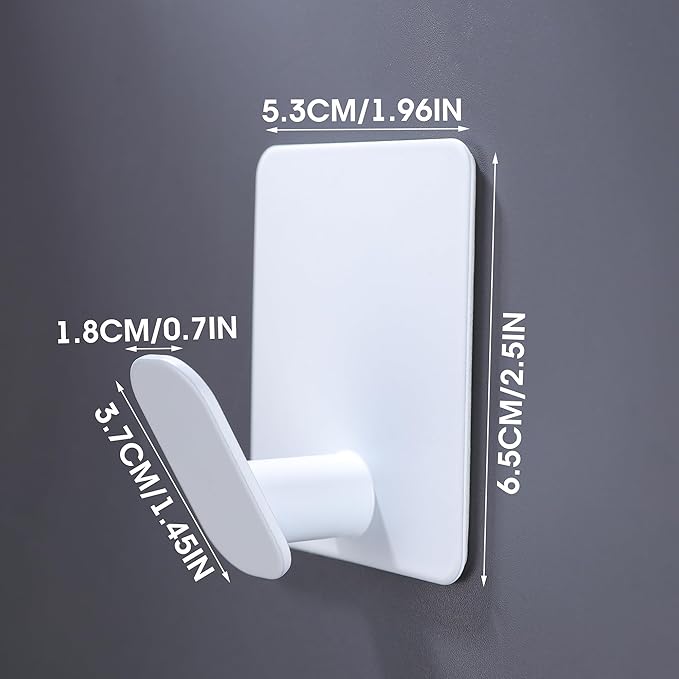DELITON Adhesive Hooks for Hanging, 8 Pack White Wall/Towel Hooks for Bedroom Kitchen No Drill, Heavy Duty Sticky Shower Hook for Robes Coats Waterproof Stainless Steel