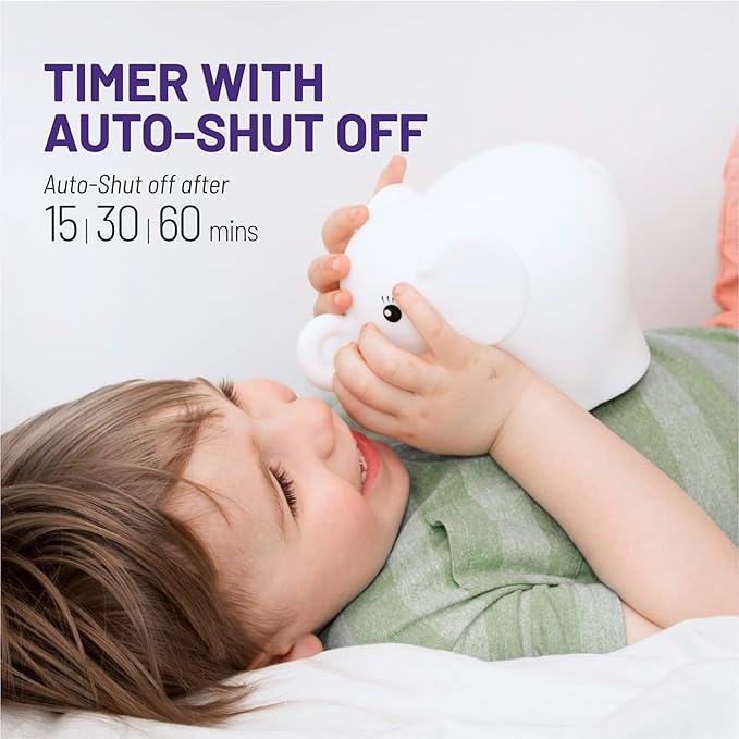 Lumipets Remote Control Silicone Night Light for Kids - Elephant Design with 9 Soft Colors & Sleep Timer - Rechargeable, Battery-Operated Lamp for Bedroom | Baby Nursery, Toddler, Girls, Boys
