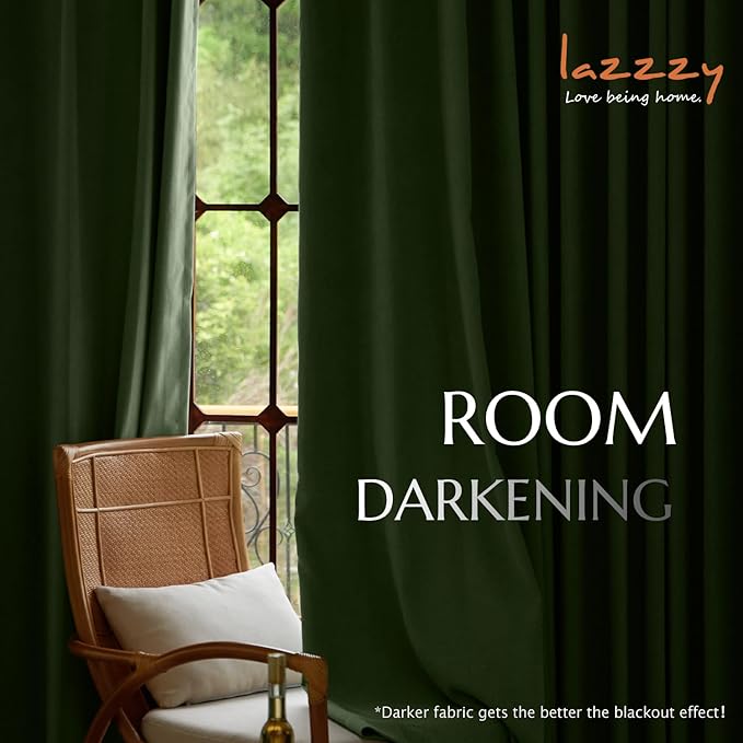 Lazzzy Velvet Blackout Curtains Thermal Insulated Room Window Drapes Super Soft Luxury Curtains for Living Room Bedroom Rod Pocket 2 Panels, Moss, 42" W x 84" L