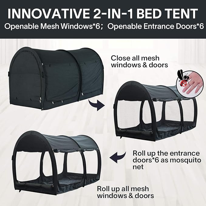 Alvantor Canopy Bed 2-in-1 Dream Privacy Space Full Size Sleeping Tents Indoor Pop Up Portable Frame Breathable Reducing Light & Air Ventilation