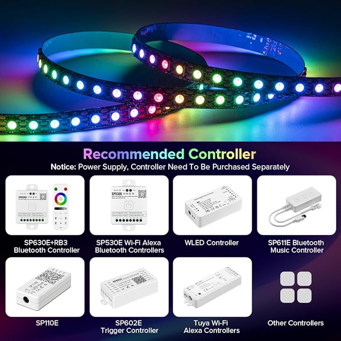 SEZO WS2812B LED Strip Light 3.3FT 100LEDs DC5V Individual Addressable LED Strip SMD5050 RGB 100Pixel Dream Color Programmable LED Light Strip Flexible IP30 Non-Waterproof Black PCB