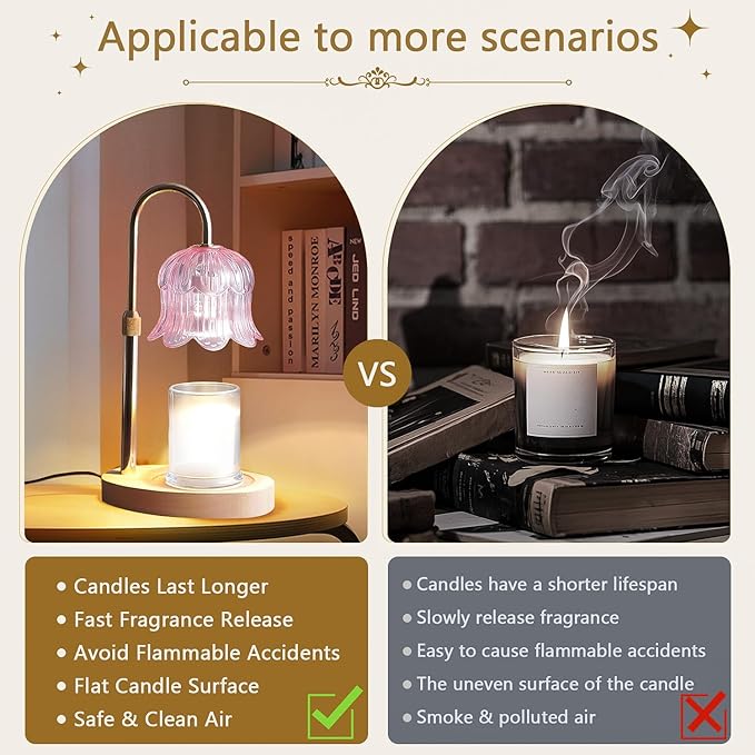 Candle Warmer Lamp Electric Timer - Modern Home Decor Table Lights for Candles Warming Height Adjustable Dimmable Warmers Pink