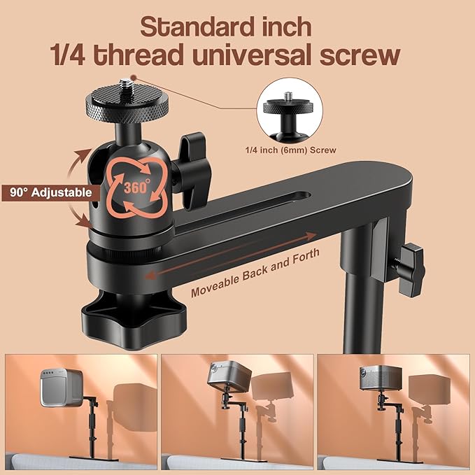 Plug-in Bed Sofa Projector Stand, Height Adjustable Mount Base, 360° Rotation, Two Installation Methods, Universal Bedside Bracket Holder Compatible with Most Projectors with Cable Ties