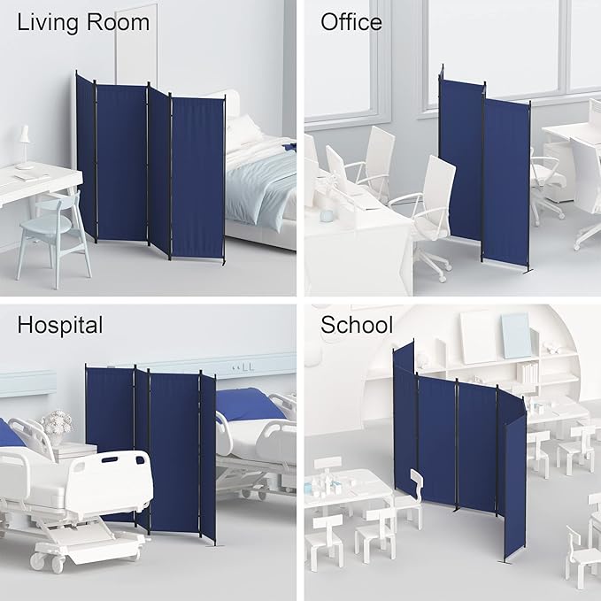 Morngardo Room Divider, Folding Privacy Screens, 4 Panel Room Partitions, 88" Foldable Wall Dividers, Portable Separating for Home Office Bedroom Dorm Decor (Blue)