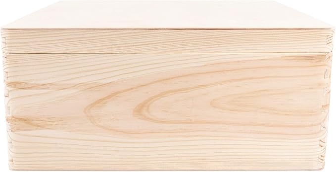 Large Wooden Storage Box with Hinged Lid | 11.8 x 7.87 x 5.51 in (+-0.5) | Plain Unpainted Gift Box with Handles for Tool Toy Shoes Kitchen Clothes Jewelry | Rough & UNSANDED Wood