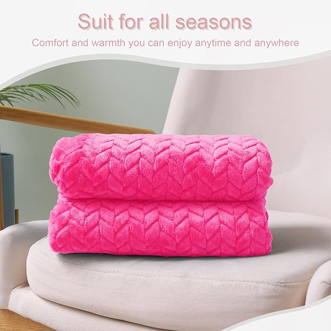 Exclusivo Mezcla Fleece Throw Blanket for Couch, 50x70 Inches Soft Cozy Jacquard Flannel Blankets, Lightweight Fuzzy Plush Warm Throws for Winter, Hot Pink