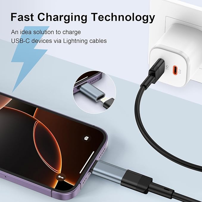 4 Pack [Apple MFi Certified] Lightning to USB C Adapter for iPhone 17 Air 17 Pro Max 16e/16 Pro/16 Pro Max/16 Plus,USB Type C to Lightning Adaptor Cable Charger & Data Sync,Not for Headphone/Audio/OTG