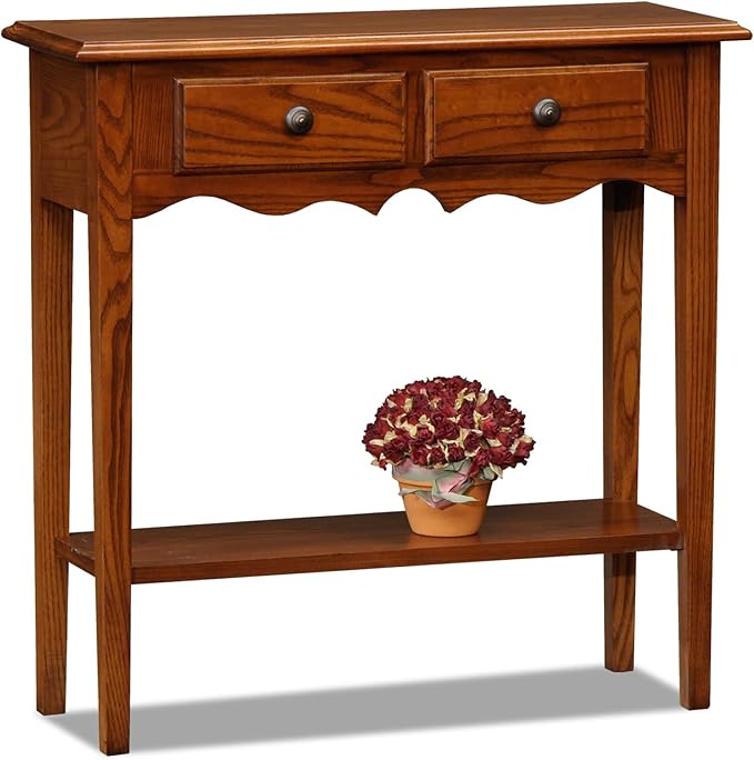 Leick Home 9027-MED Two Drawer Petite Console with Shelf, Medium Oak