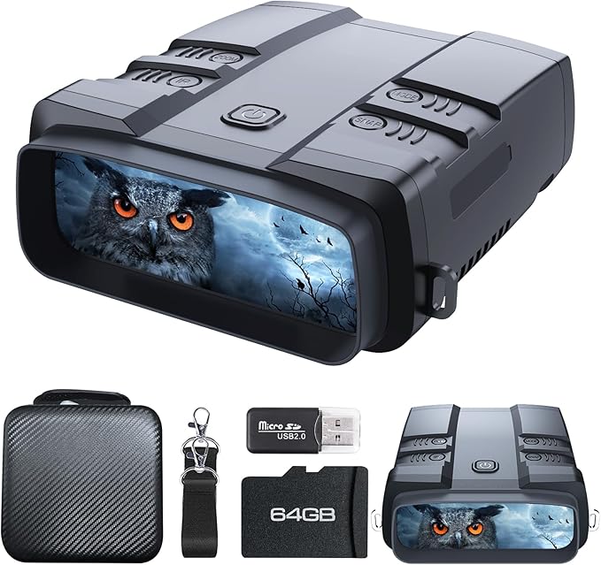 Night Vision Goggles, True 4K Night Vision Binoculars, Built-in Powerful Focusable IR, 6000mAh Rechargeable Battery, Super Large Display, Long Viewing Range, Free 64GB Card (Black 4k Pro)