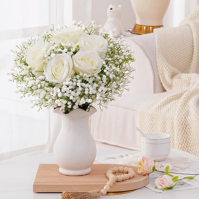 Waipfaru 30 Pcs Babys Breath Artificial Flowers, Baby Breath Flowers Artificial Bulk, Real Touch White Fake Flowers, Faux Babies Breath Gypsophila for Wedding Home Decor Floral Arrangement