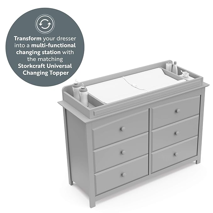Storkcraft Kenton 6 Drawer Universal Dresser (Pebble Gray) – Dresser For Kids Bedroom, Chest Of Drawers For Bedroom With 6 Drawers