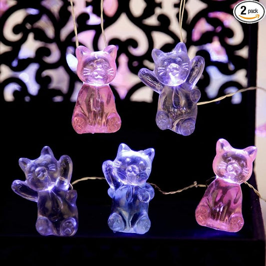 Impress Life 3D Kitty Cat String Lights:10 ft 30 LEDs Fairy Lights USB & Battery Powered with Remote Cute Kitten Animal Lights for Bedroom Home Wedding Birthday Party Indoor Christmas Decorations