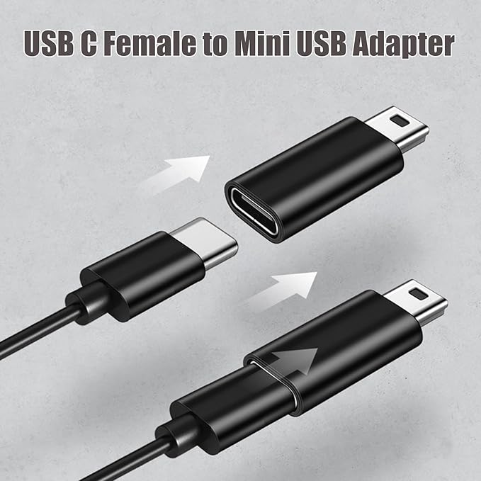 4Pack USBC to Mini USB Adapter, USB Mini to Usbc Adapter Supports Charge & Data Sync Compatible with Digital Camera,GPS Receiver,Dash Cam,MP3 Player and Other mini Device
