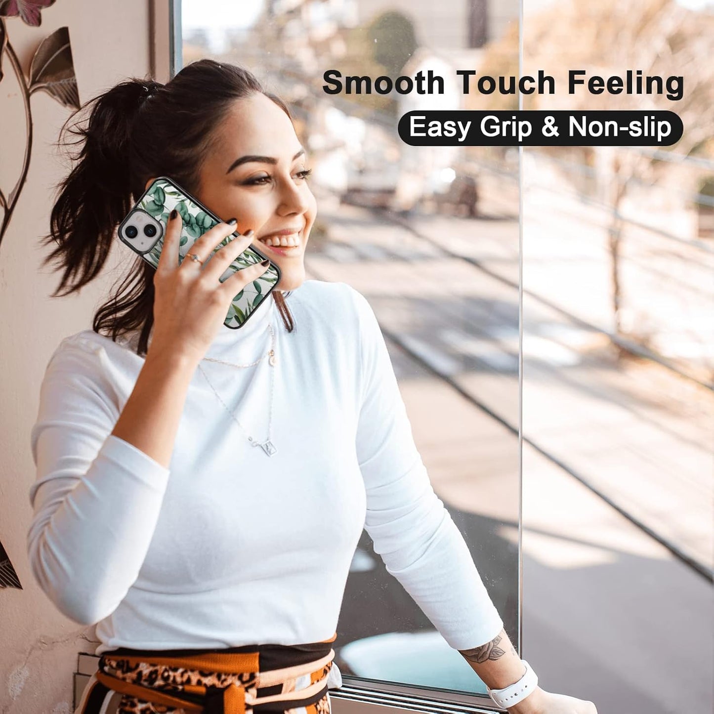 Eucalyptus Summer Case for iPhone 13/14 (6.1") - Cute Green Silicone Ultra Shockproof Phone Cover for Girls & Women.