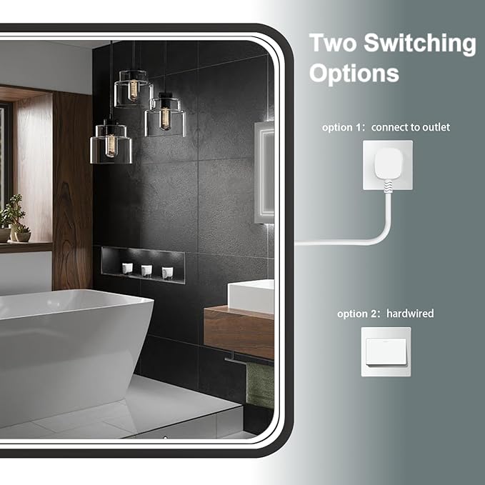 40x24 Inch LED Bathroom Mirror with Lights, Black Metal Framed LED Mirror for Bathroom, 3 Colors and Stepless Dimmable Wall Mounted Lighted Bathroom Vanity Mirror, Anti-Fog, Memory