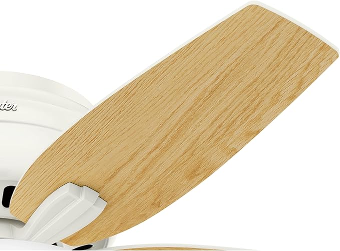 Hunter 42 inch Indoor Ceiling Fan with LED Light - White Ceiling Fan with Pull Chain, For Bedroom or Living Room, Low Profile Mount, No Remote, 5 Blades, Includes Bulbs - Newsome 51080, Fresh White