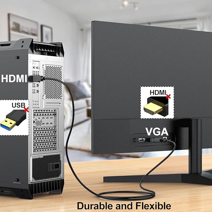 HDMI to VGA Cable 6 Feet 2-Pack, Computer HDMI to VGA Monitor Cord Male to Male for Computer, Switch, Player Game, and Other Devices