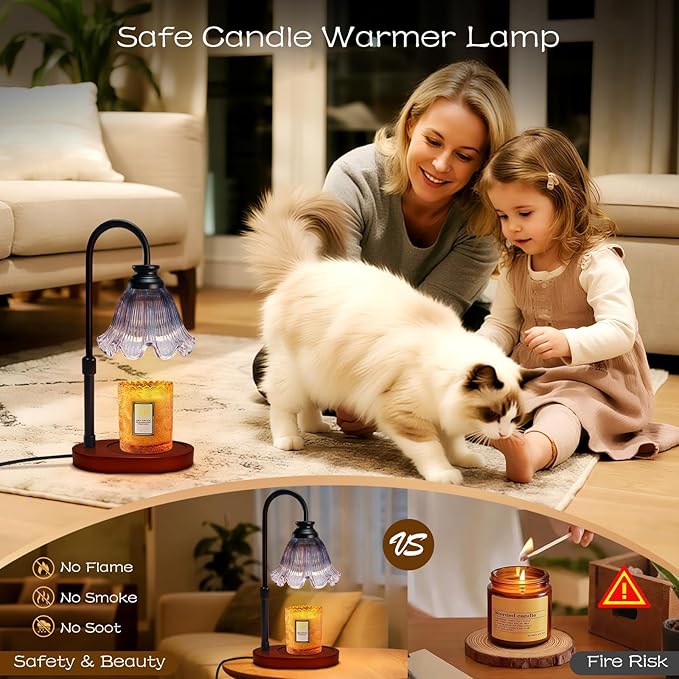 Flower Candle Warmer Lamp with Timer: Birthday Gifts for Women Mom, House Warming Gifts New Home Decor, Dimmable Candle Warmer for Jar Candles, Height Adjustable Wax Melts Warmer (Gray)