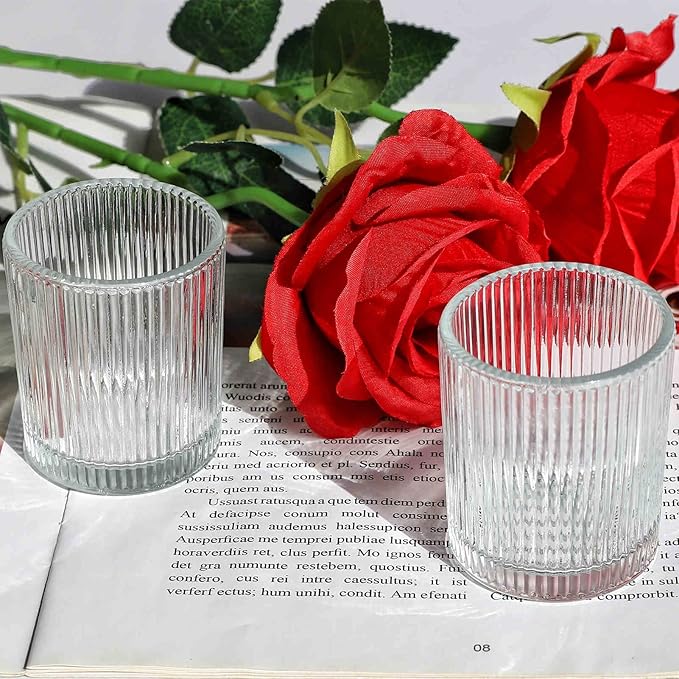 VOHO Clear Votive Candle Holders for Table Centerpiece, Glass Candle Holder Bulk Set of 12, Glass Votive Holder for Home Decor & Holiday Decor(2.1 x 2.6 Inch, Clear)