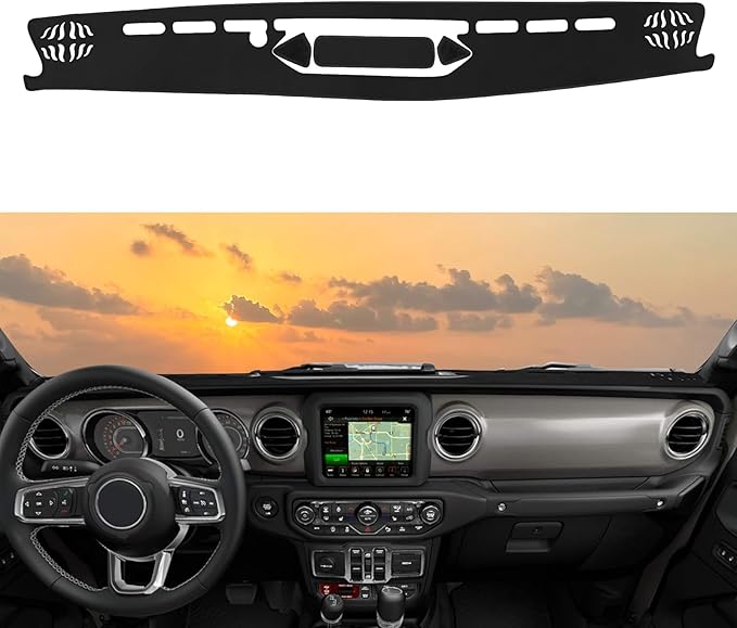 Dashboard Cover Mat Custom Fit for Jeep Gladiator JT 2020 2021 2022 2023 2024 Dash Cover Nonslip Dash Mat Protector Sunshade No Glare Black