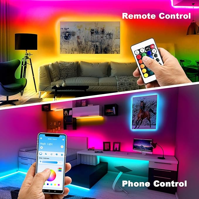 phopollo Bluetooth Led Strip Lights 100ft (2 Rolls of 50ft), RGB Color Changing LED Lights for Bedroom, Kitchen Decoration, App Control and Music Sync