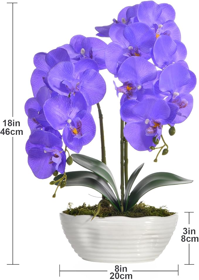 Large Artificial Potted Orchid Plant, Silk Flower Arrangement with Ceramics Vase, Purple