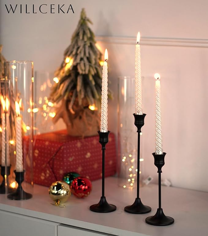 Black Candlestick Holders, Taper Candle Holders, Set of 3 Matte Black Candle Holder Set, Vintage Table Centerpiece for Wedding Christmas Holiday