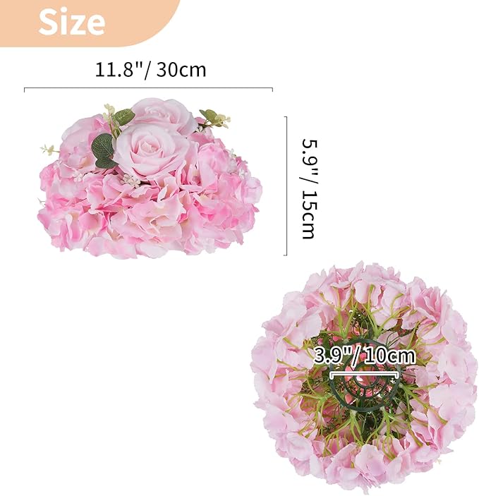 NUPTIO Flower Balls Flowers for Centerpieces: 2 Pcs 11.8 inch Diam Pink Artificial Rose Fake Flower Ball Arrangement Bouquet Wedding Centerpieces for Tables Wedding Centerpiece Decorations