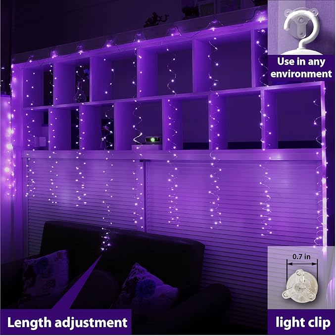 ZSJWL Curtain Lights, 300 LED Curtain Fairy Lights with Remote, 8 Modes 9.8 × 9.8 Ft Curtain String Lights, Waterproof, USB Plug in, Copper Wire Lights for Bedroom Window Chrismas Party, Purple
