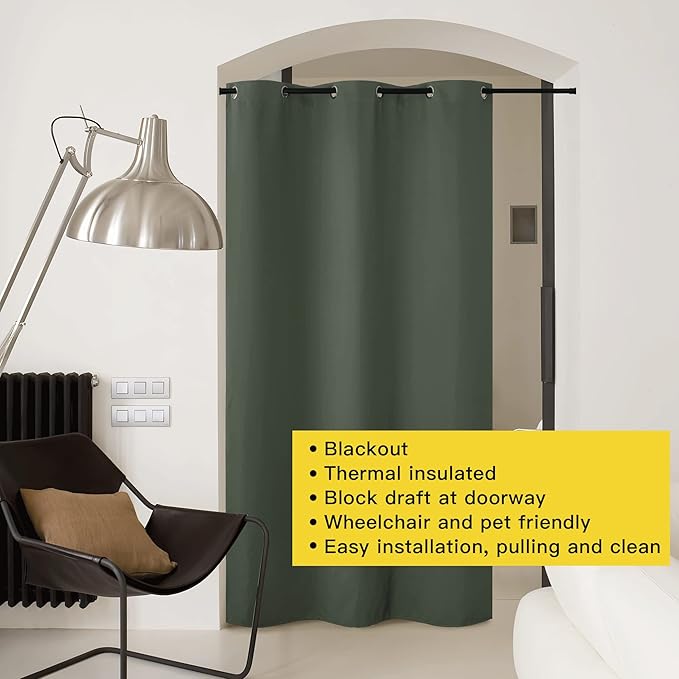 NICETOWN Curtains & Drapes for Door Tapestry, Sound Noise Canceling Room Darkening Replacement Makeshift Curtains for Bathroom Pantry Bedroom Closet (Dark Mallard, 1 Panel, 5ft Wide x 7ft Long)
