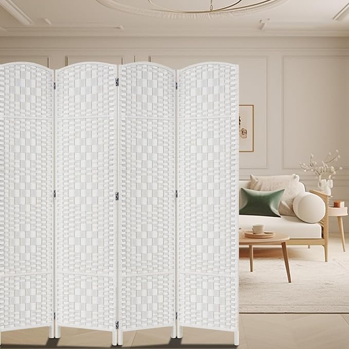 Rose Home Fashion Room Divider, 6 ft Tall Room Dividers and Folding Privacy Screens, 16in Privacy Screen 4 Panel White Space Temporary Wall Foldable Partition Separation
