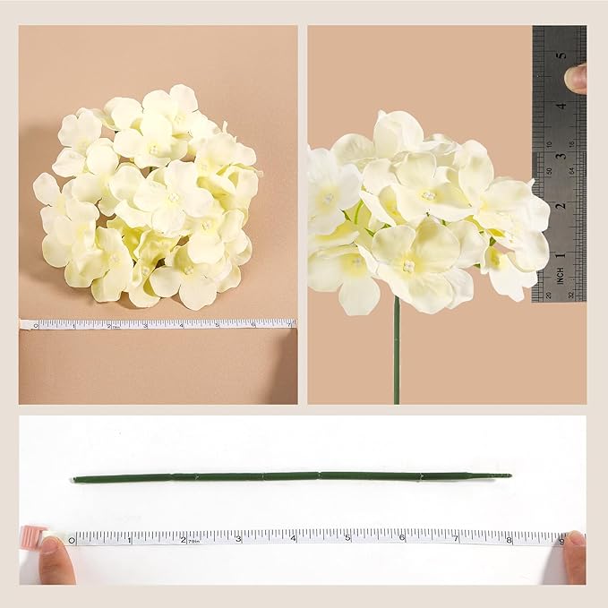 Auihiay 64pcs Silk Hydrangea Artificial Flowers, Champagne Artificial Hydrangea Flowers with Stems, Full Hydrangea Flowers for Wedding Centerpieces, Home, Garden, Party Decoration (Champagne)