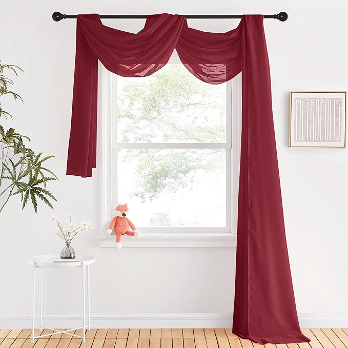NICETOWN Decorative Scarf Curtain 216 Long - Voile Sheer Home Decor Scarf Valance Window Treatment for Christmas/Thanksgiving (W60 x L216, 1 Panel, Haute Red)