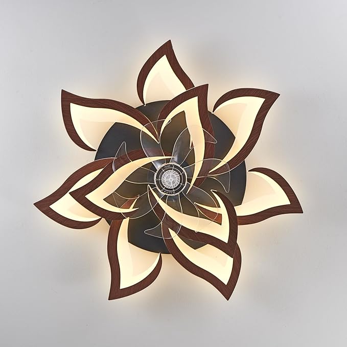 Modern Ceiling Fan with Lights Remote Control, 32" Wood Ceiling Fan with Light, 6 Speeds 3 Light Color Low Profile Flush Mount Ceiling Fan for Kitchen Bedroom