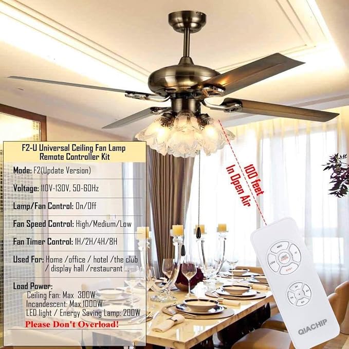 QIACHIP Universal Ceiling Fan and Lights Wireless Remote Control Kit 3-in-1 Ceiling Fan Light 4 Timing & 3 Speed Wireless Remote Control and Receiver Kits for Ceiling Fan Lamp