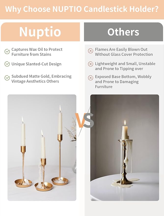 NUPTIO Taper Candle Holders for Wedding: 6 PCS Gold Matte Candles Stick Holder for Table Centerpiece - Bulk Candlestick Holders for Birthday Christmas Party Decor