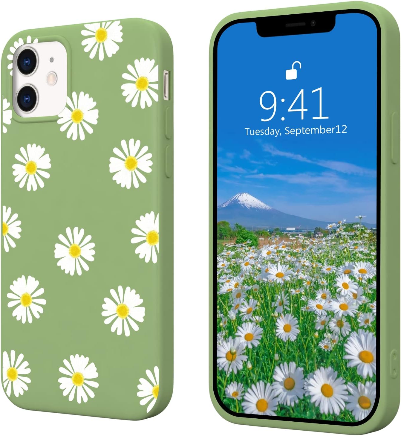 JOYLAND Mustard Green Daisy Flower Phone Case for iPhone 7/8/SE 2020, Soft Liquid Silicone with Microfiber Lining.