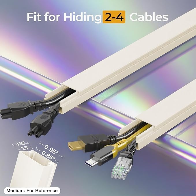 113.4in Cord Hider Kit, Cord Covers for 2-4 Wires on Wall, Self-Adhesive Cable Hider Wire Covers for Cords on Wall, Paintable Cord Hider for Walls Mount Tv, Cable Cover Raceway, W0.95 H0.55in, Beige