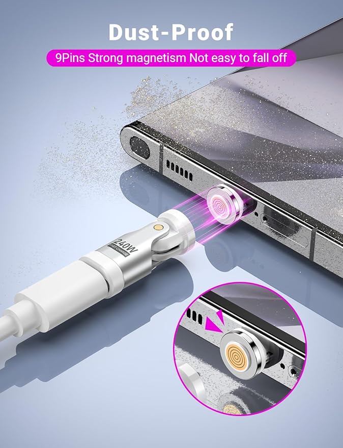 USB C Magnetic Adapter PD 240W(3Pack), 9PIN USB C 90 Degree Adapter/C Right Angle Adapter/180 Degree C Connector/Magnetic C to C for 1Phone 16/15, Ma-Book Pro/1Pad Series, Samsung Galaxy Series