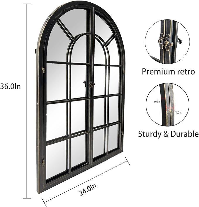 ironsmithn Arched Window Mirror, 36"x24" Grid Mirrors, Windowpane Mirror, Black Metal Arch Mirrors for Decor Living Room Fireplace Entryway Bedroom Hallway