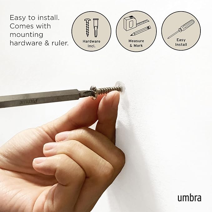 Umbra FLIP Wall Mounted Floating Rack – Modern, Sleek, Space-Saving Hanger with Retractable Hooks to Hang Coats, Scarves, Purses and More, Walnut/Gold