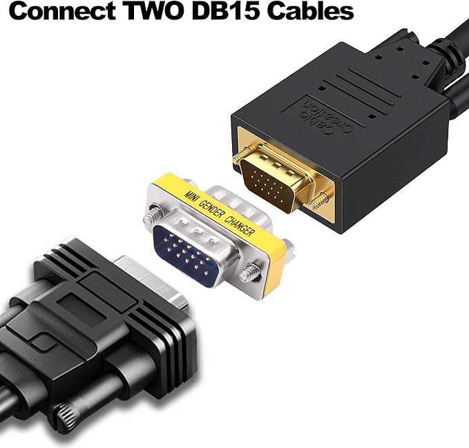 DB15 VGA Gender Changer Solderless Connector Male to Female Adapter D-SUB HD 15 Pin Serial Cable Coupler for PC Monitors Projectors-4pcs