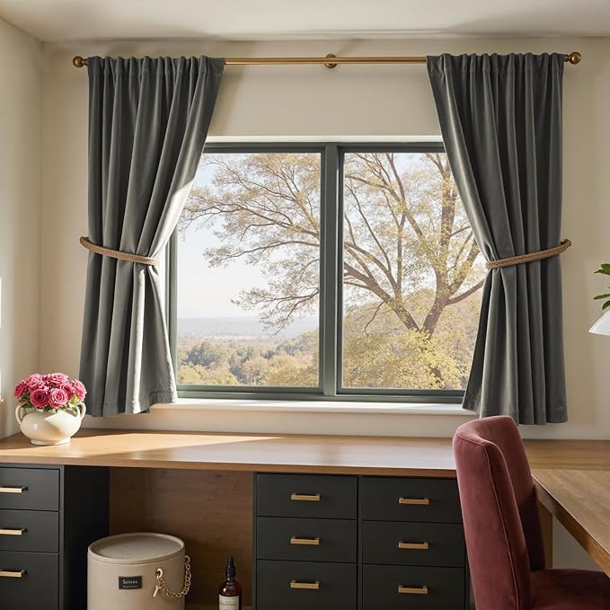 Lazzzy Velvet Blackout Curtains Thermal Insulated Room Window Drapes Super Soft Luxury Curtains for Living Room Bedroom Rod Pocket 2 Panels, Grey, 42" W x 63" L