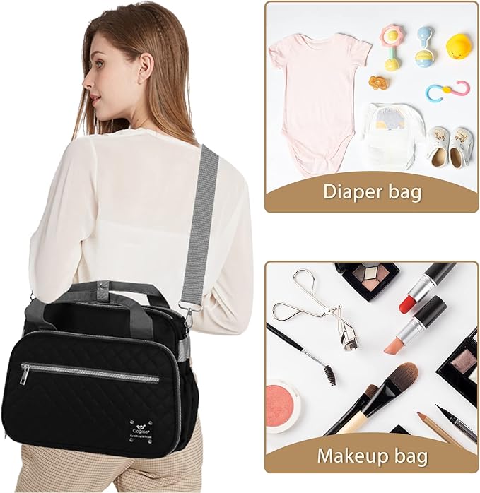GOGOSO Crossbody Small Diaper Bag, Cute Mini Baby Diaper Tote Bags with Insulated Pockets for Traveling Outdoor Parent, Black