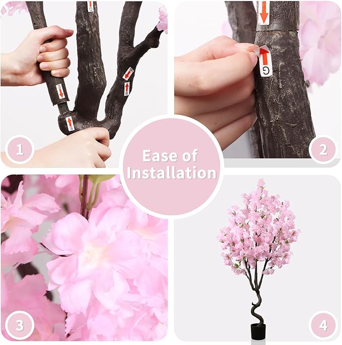 Faux Pink Cherry Blossom 5.5ft(67in) Tall Artificial Plant Indoor Decor Natural Realistic Fake Cherry Blossom Tree for Wedding Party Sakura Plant in Pot for Home Living Room,Office,Outdoor Decor