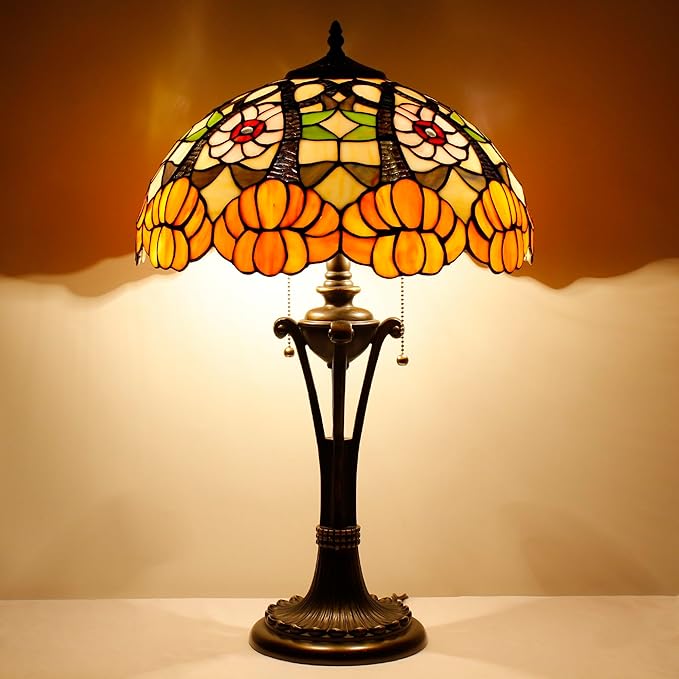 Tiffany Table Lamp Orange Flower Stained Glass Desk Lamp 16X16X24 Inches Reading Light